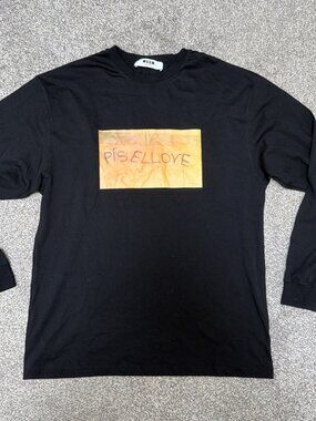 MSGM Long Sleeve Logo Tee Men's M Black Cotton Crew Neck Made in Italy
